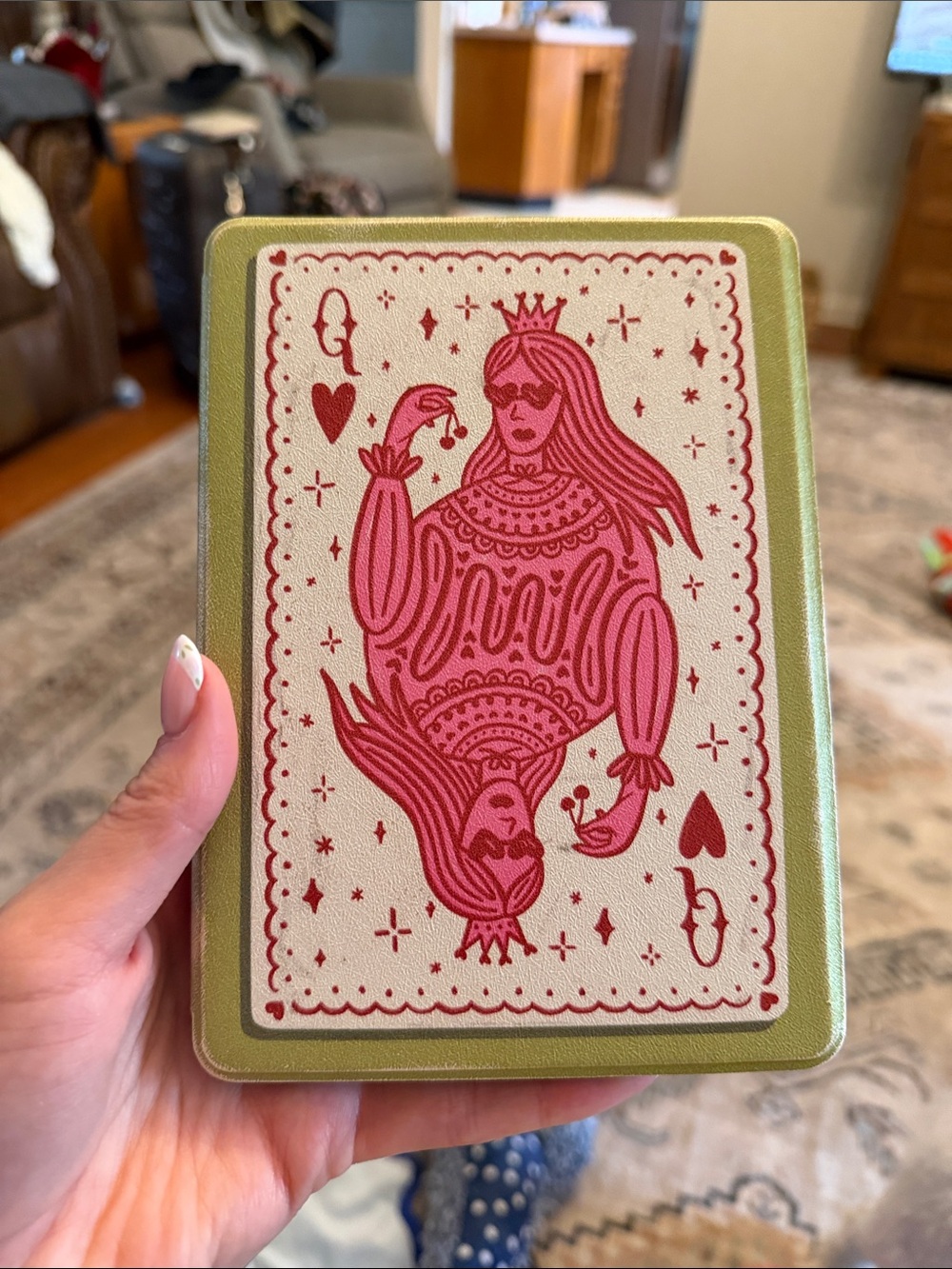 E-Reader (Kindle) Sleeve Case in Green with Pink Playing Card Design - Picture 1 of 3
